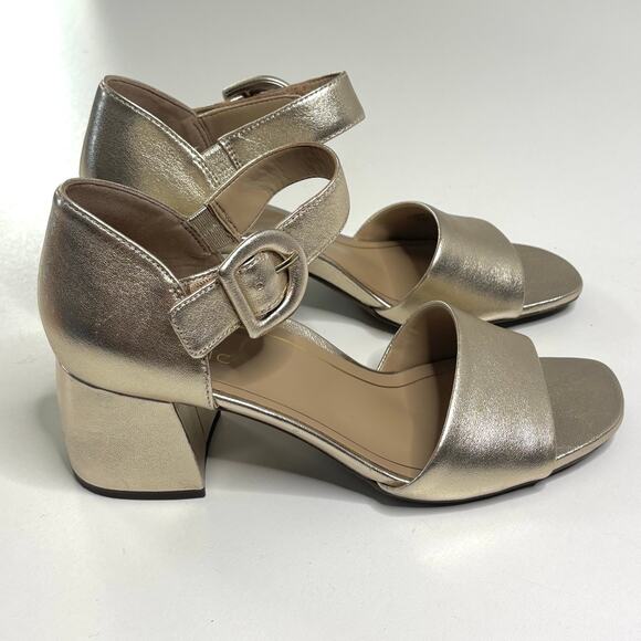 Vionic Chardonnay Metallic Gold Leather Block Heel Sandal 9.5 - Picture 1 of 10